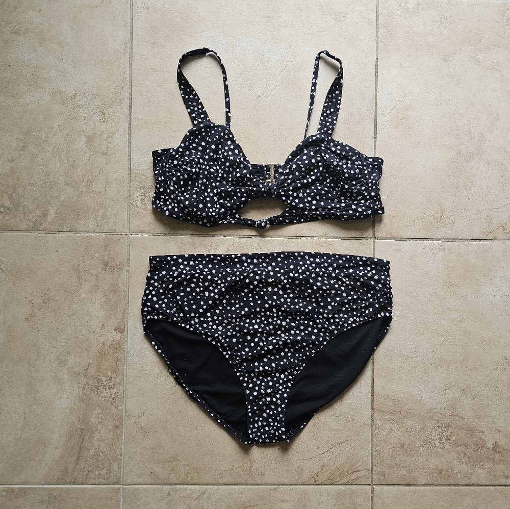 Time and Tru Black and White Polka Dot Two-Piece Bikini - Picture 1 of 4